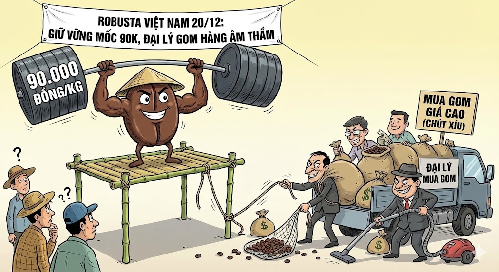 Robusta Việt Nam 20/12: Giá giữ vững mốc 90.000 đồng, xuất hiện lực mua gom từ đại lý